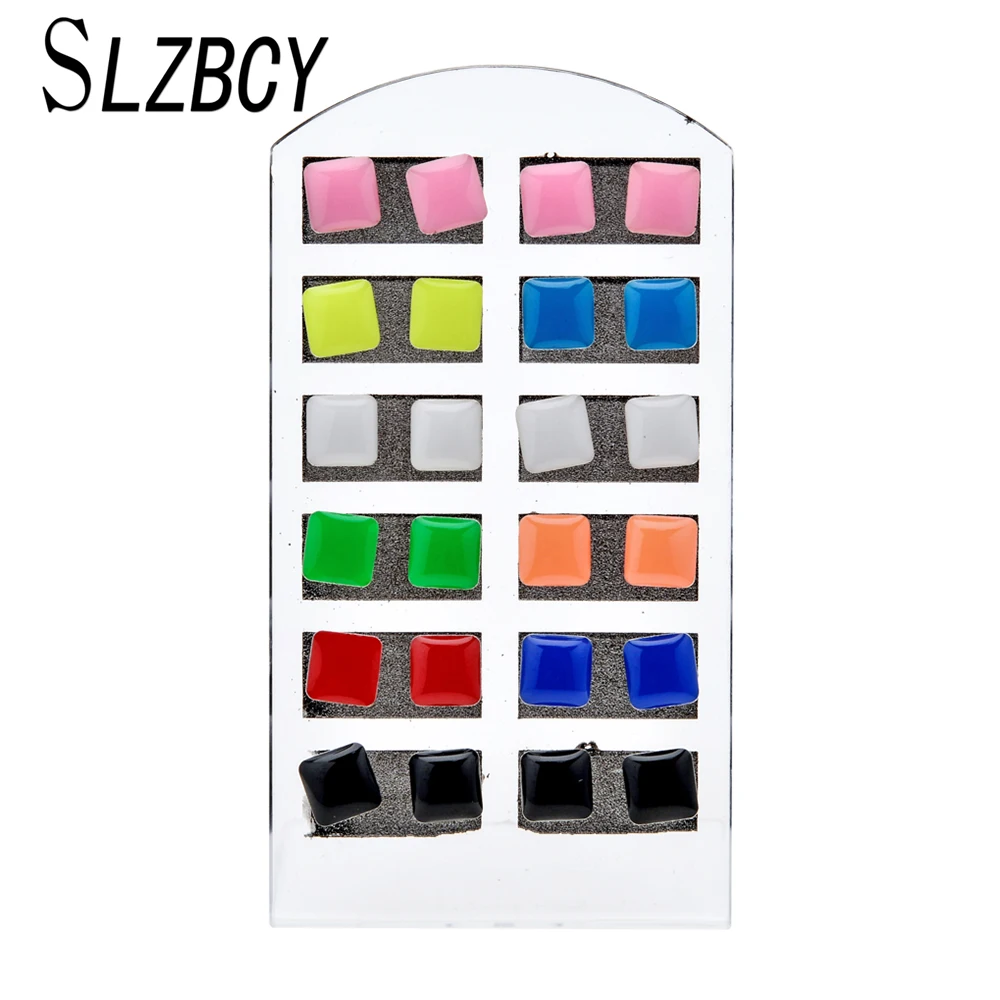 

SLZBCY 12Pairs/Set Women Star Heart Stud Earrings Cute Multicolor Alloy Acrylic Earring Bride Wedding Party Gift Fashion Jewelry