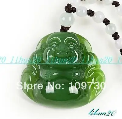 

dh 0050 100% Natural green jade real jasper Hand-carved Buddha necklace bless pendant