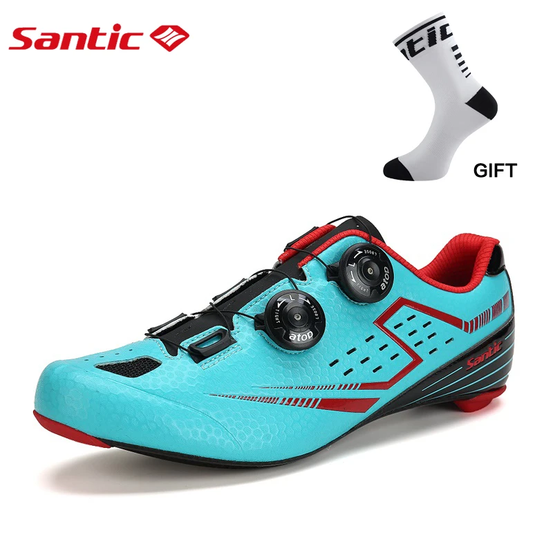 

Santic Men Cycling Road Shoes Ultralight Carbon Fiber Auto-locking Athletic Racing Team Bicycle Shoes Cycling Clothings S12021