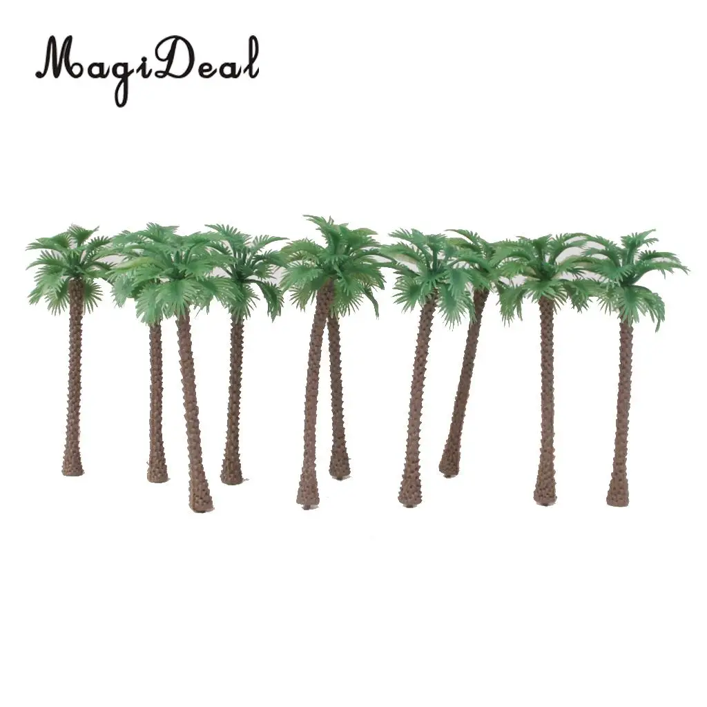 10Pcs Green Plastic Model Trees Artificial Palm Trees Rainforest Beach Sea Scenery Layout Landscape Toys for Children 1:65 14cm