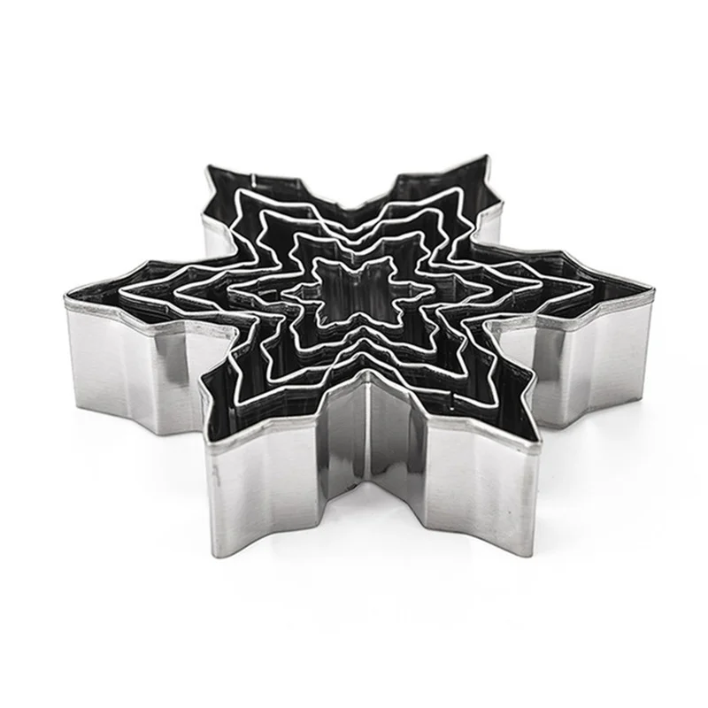 

5Pcs/Set Christmas Snowflake Stainless Steel Cookies Cutters Cake Biscuit Moulds Fondant Icing Mold Kitchen Baking Tools Mold