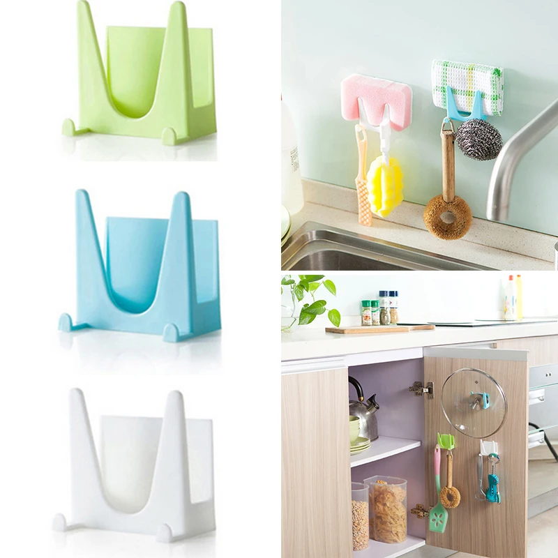 

2pcs Cooking Tool Plastic Kitchen Accessories Pot Pan Cover Shell Cover Sucker Tool Bracket Storage Holder Rack Pot Lid Holder
