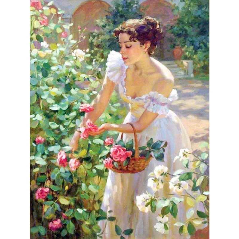

DIY 5D Diamond Painting Full Rhinestones Girl in Garden Diamond Painting Cross Stitch Diamond Embroidery Picture for Home Decor