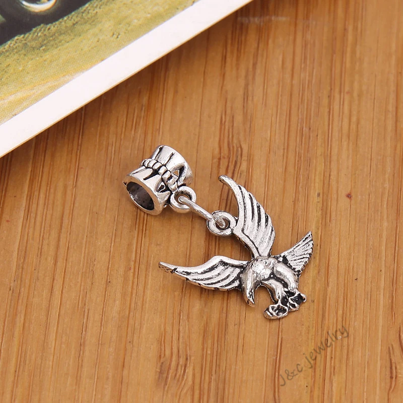 Cuentas de agujero grande plateado tibetano Vintage, 15 Uds., compatibles con pulsera de Pandora, colgantes para joyería DIY de águila jewelry|eagle charmcharms for jewelry - AliExpress