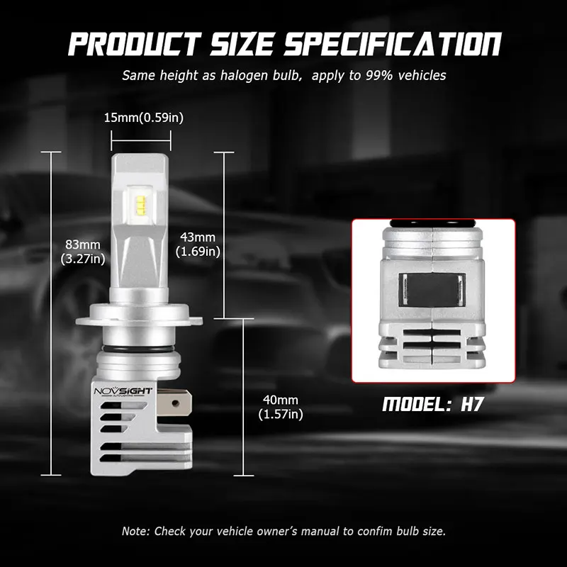 Novsight H7 H4 Led автомобилей головной светильник 6000 К 55 Вт 10000lm пара помощи при парковке H11 9005 9006 HB2 Hi/короче спереди и длиннее сзади) Луч Авто противотуманных фар с возможностью креативного Светильник лампы - Испускаемый цвет: H7 6000k