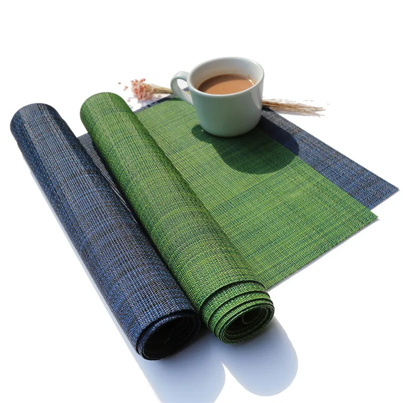 

Japanese Teslin placemat environmental protection hotel solid color pvc food mat rectangle plain horizontal stripe table mat