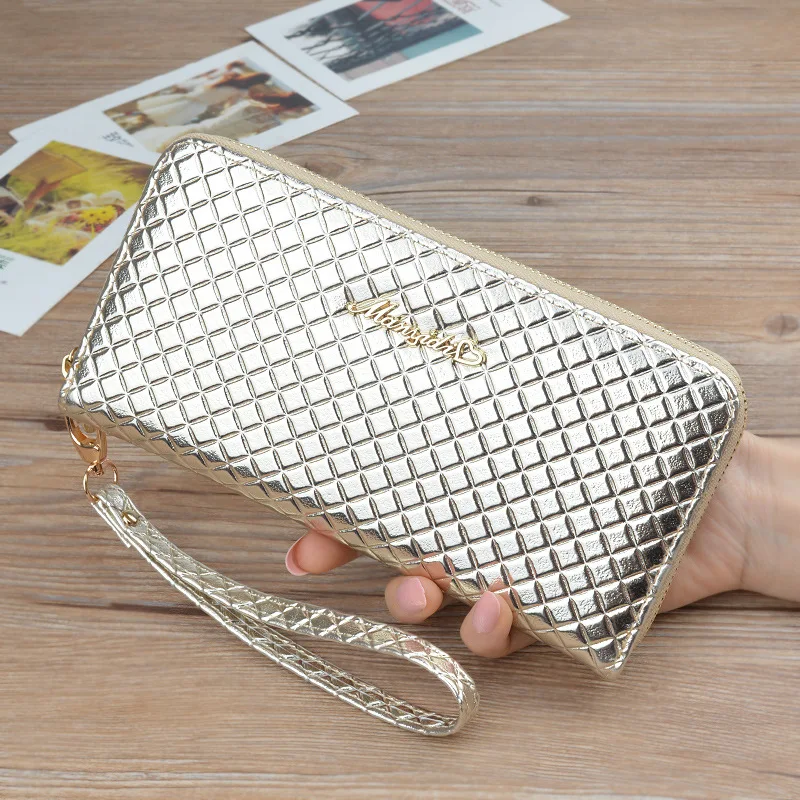 

Jaybag 2019 Fine Plaid Wristband PU Leather Vintage Phone Card Money Holder Gold Ladies Wallet For Women Monederos Para Mujer