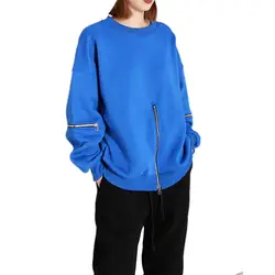 Осень зима новый корейский мода пуловеры для женщин на молнии чистый цвет плюшевый свитер рубашки мальчиков синий с ш