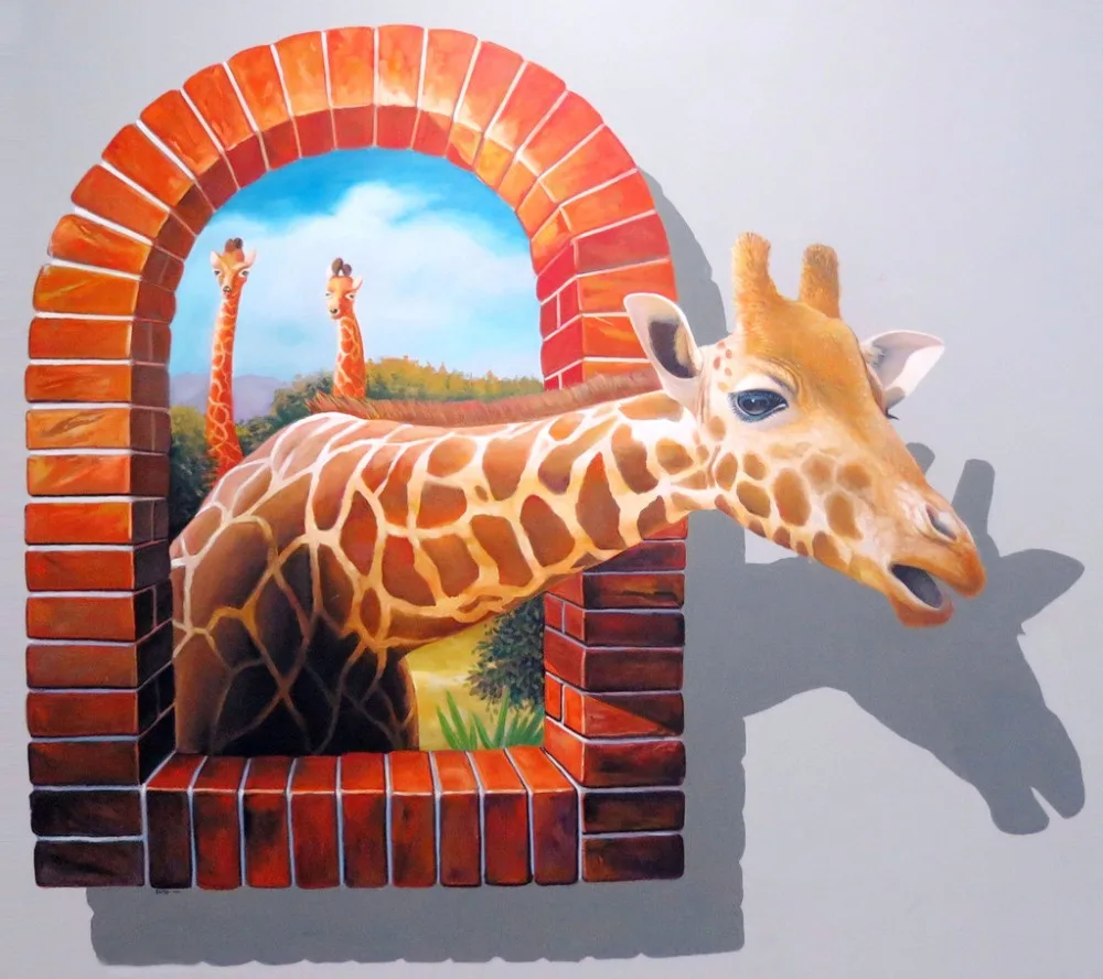 

Hand painted The Deer Out of Window 3D Oil Painting Living Room Wall Picture Modern Canvas Art Hot Sale No framed