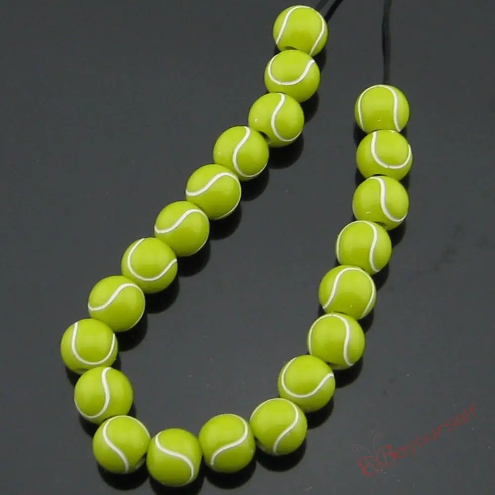 250pcs/lot Z111 New Tennis Ball Charms Acrylic Team Sport Beads 12mm