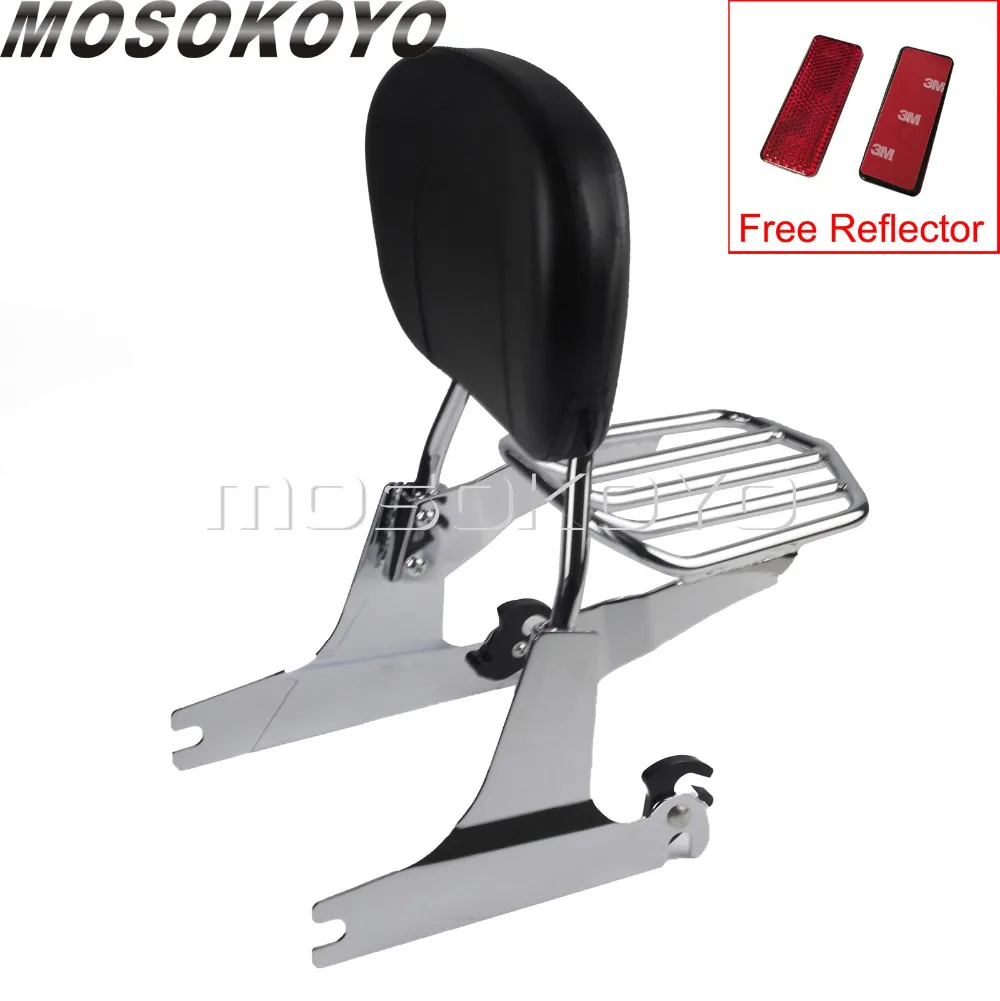 Chrome Detachable Sissy Bar Luggage Rack Backrest Pad for Harley Dyna