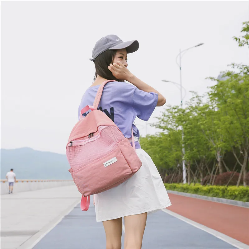 Menghuo Simple Style Net Backpack Women Backpacks for Teenage Girls School Bags Fashion Vintage Solid Leisure Book Bag Mochilas (52)