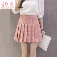 Высокая Талия плиссированное платье в клетку в стиле "Лолита" Юбки формы А девочек Harajuku Kawaii Джинсовые юбки мини Японская школьная юбка форма