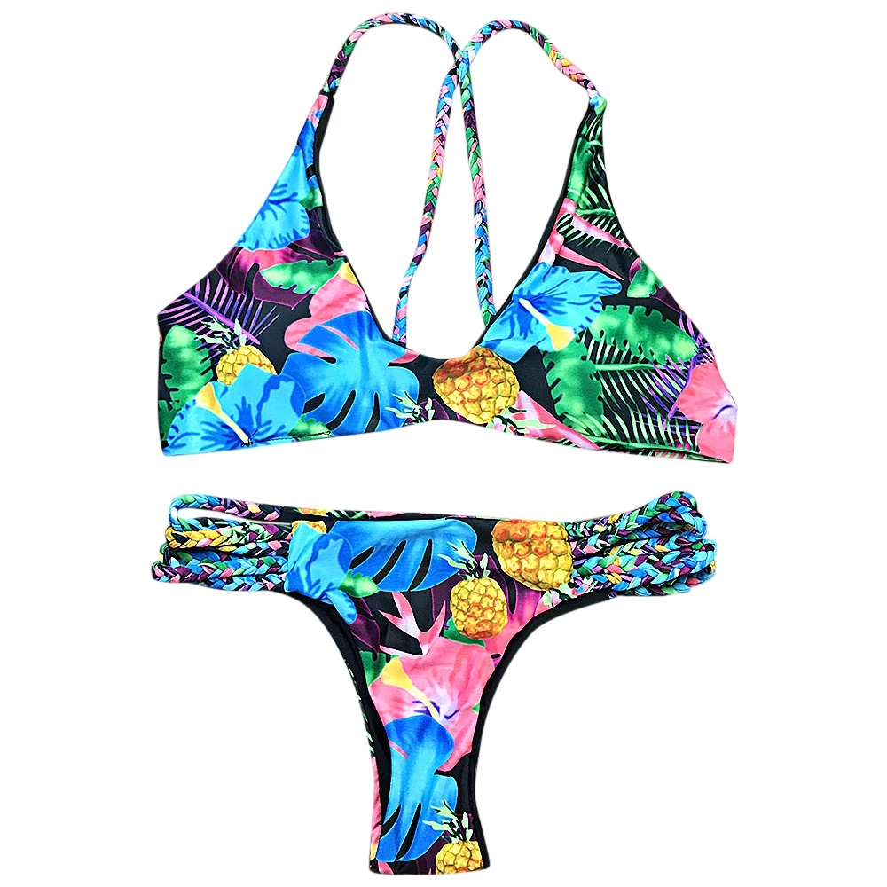 Pfloral Printed Brazilian Bikini Swimwear Set 2017 Cross Women Swimwear