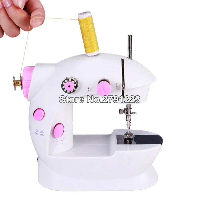 Mini Electric Overlock Sewing Machine 2-Speed Double Thread Household with Light Cutter Foot Pedal Night Light Sewing Machine