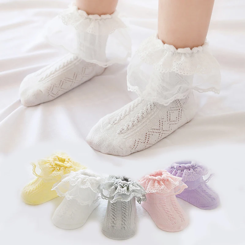 

Newborn Christening Winter Warm high quality Cotton Baby Girl Sock Kids Ruffled Knitted short Lace Baby Sock clothing accesories