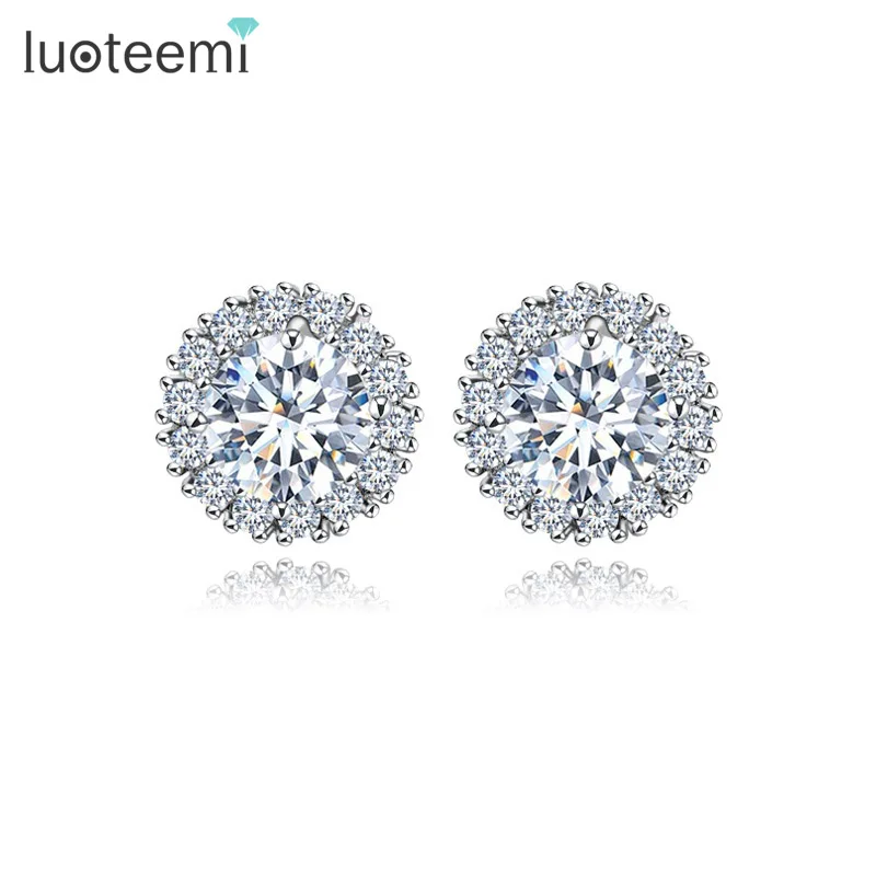 

LUOTEEMI New Fashion Crown White Gold-Color Stud Earrings Girl Party Brincos Prong Clear Cubic Zircon Crystal for Women Jewerly