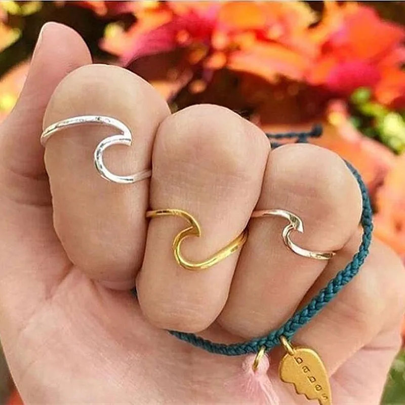 

Mavis Hare Stainless Steel Wave Rings Adjustable Rings FREE SIZE Women Rings for beach girls High Quality Rings as Best Gift
