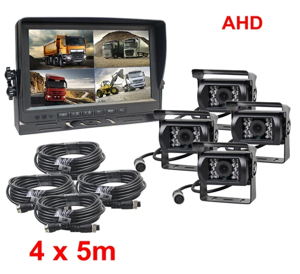 DIYKIT AHD 9 дюймов Сплит QUAD Автомобильный Монитор 960 P AHD IR ночного видения камера заднего вида Водонепроницаемая с sd-картой видео запись - Цвет: 4 x 5m