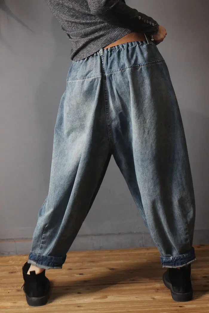 Женские весенние свободные джинсовые шаровары с эластичной резинкой на талии, винтажные Женские повседневные джинсовые штаны