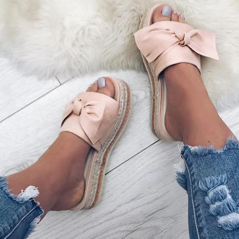 

VERTVIE Bow Summer Platform Sandals Women Slipper Indoor Outdoor Flip-flops Beach Shoes Female Slipper Chanclas Mujer Plus 35-43