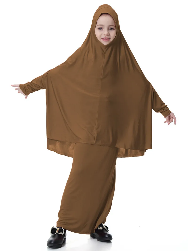 Модное хиджаб платье Малайзия Абая мусульманское платье Дубай Абая девушка jilbabs и абаи Саудовская Аравия Одежда для девочек Исламская одежда - Цвет: camel