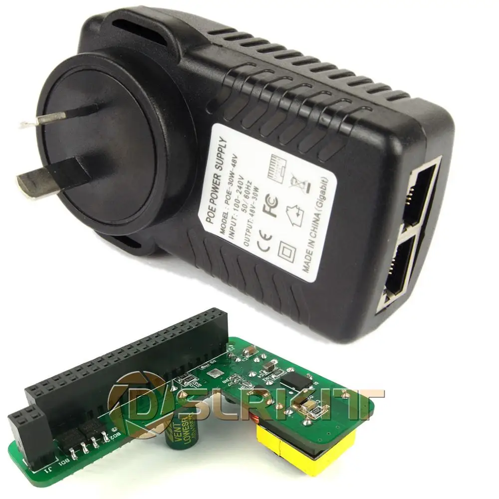 DSLRKIT гигабитный Raspberry Pi 4 4B 3B+ 3B Plus PoE Kit(шляпа+ инжектор) Питание по Ethernet