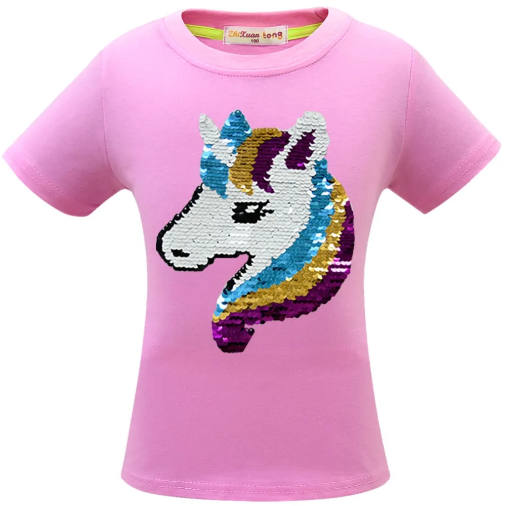 Рубашка с единорогом Camiseta Unicornio, футболка одежда для маленьких девочек топы для маленьких девочек, летняя одежда для детей Roupa Menina Красочные Блестки