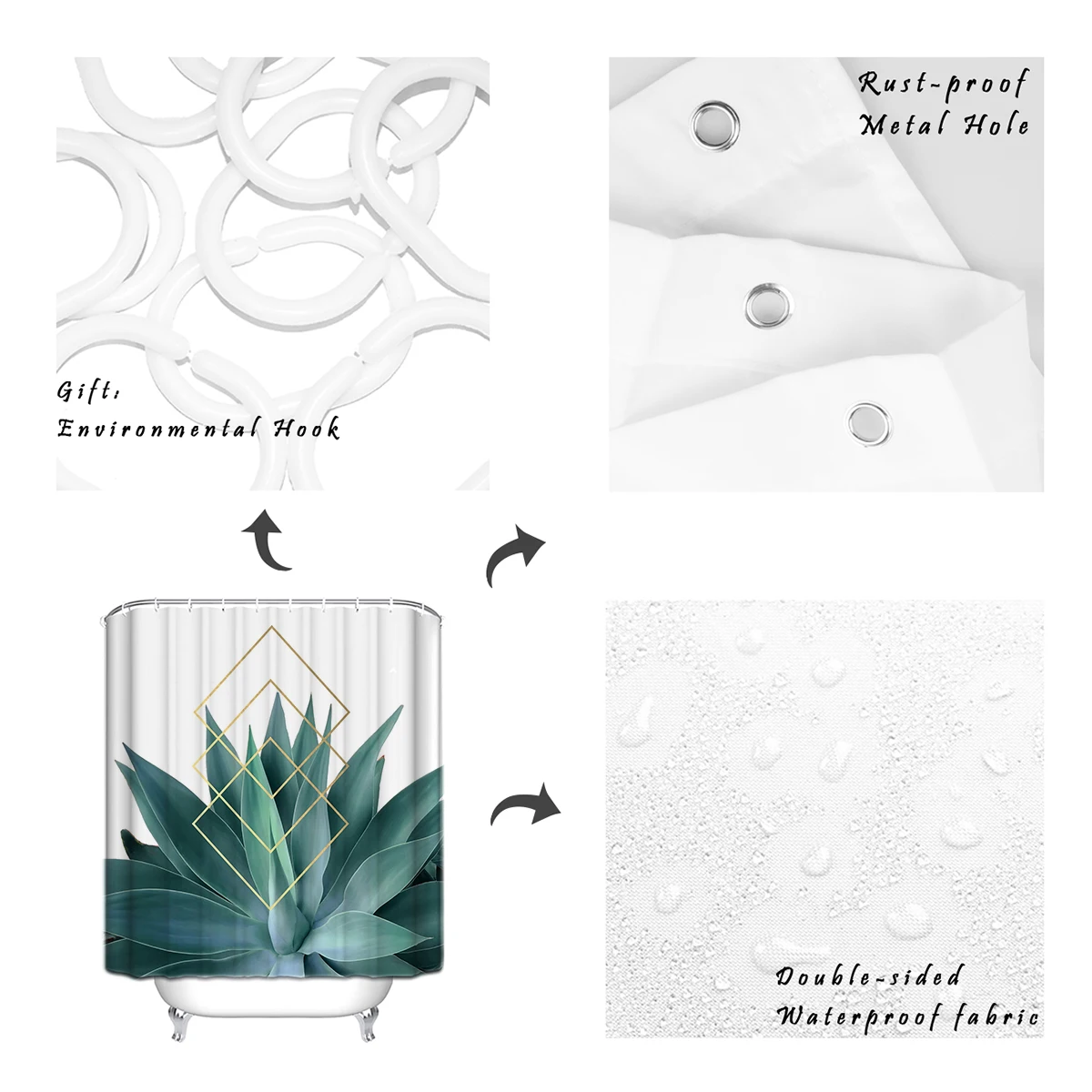 Agave геометрические Экстра длинная ткань для ванной занавески душа Ванная комната