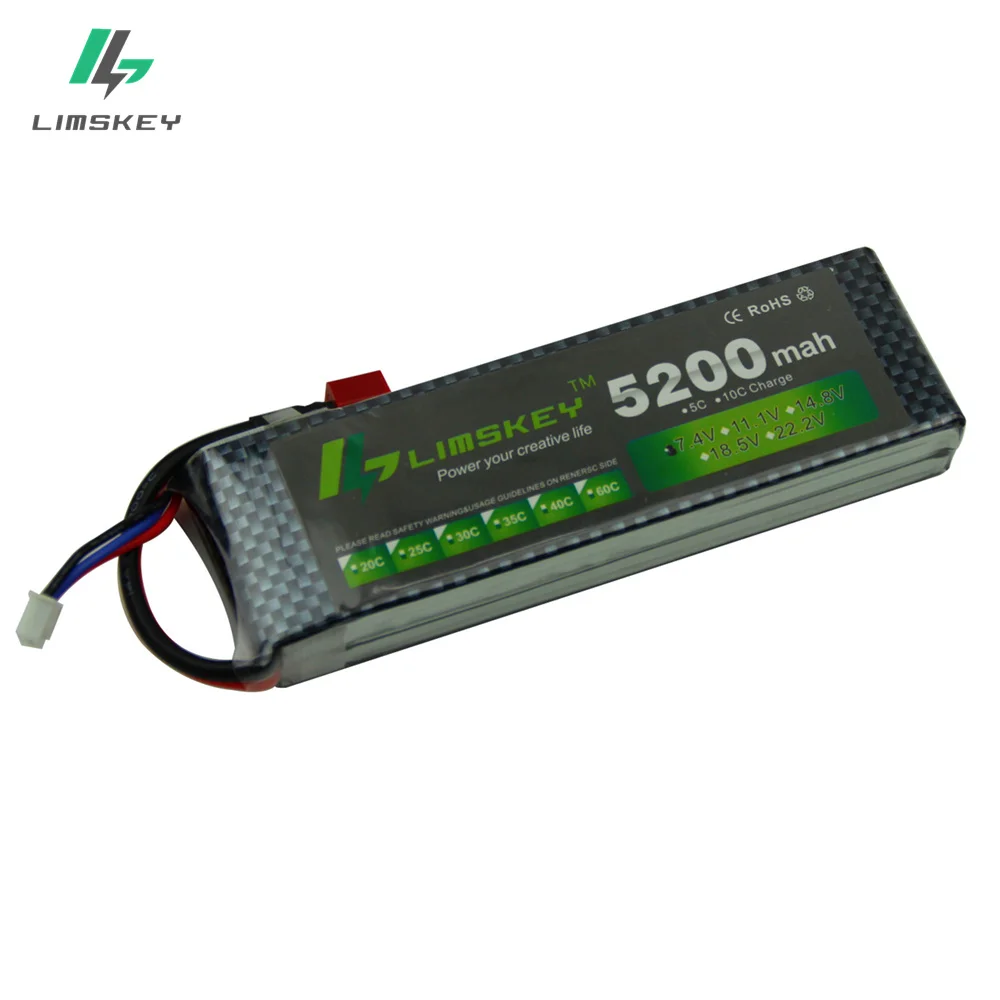 Limskey power 7,4 V 5200 mAh Lipo батарея 30C 2S батарея 2S LiPo 7,4 V 5200 mAh 30C 2S 1P Литий-полимерная батарея для RC автомобилей