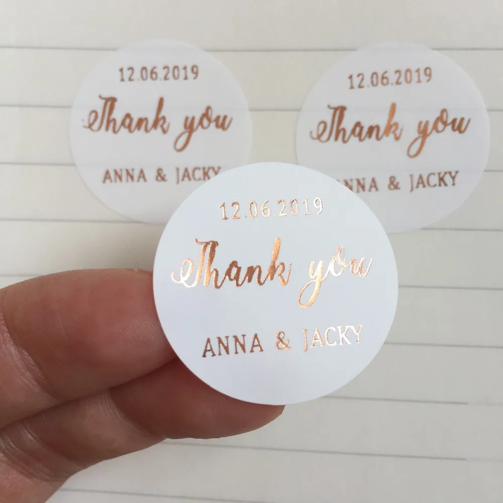 

90 Personalized foil rose gold wedding thank you gifts stickers custom baptism birthday loot bag labels candle jar bottle decor
