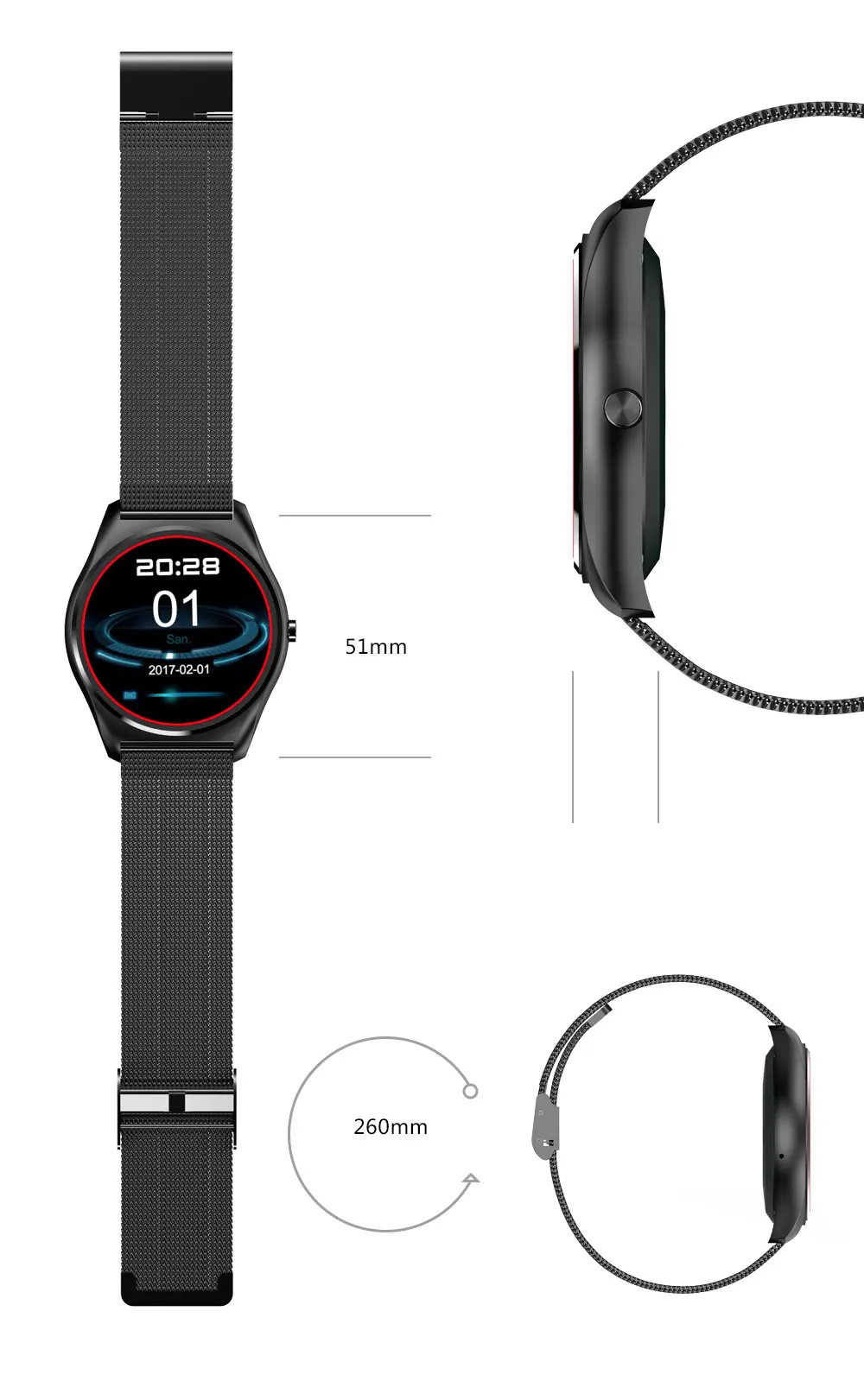Фабрики высокого качества Smart Watch Android IOS полный круглый экран сердечный ритм женщина человек замена-ремешок наручные часы