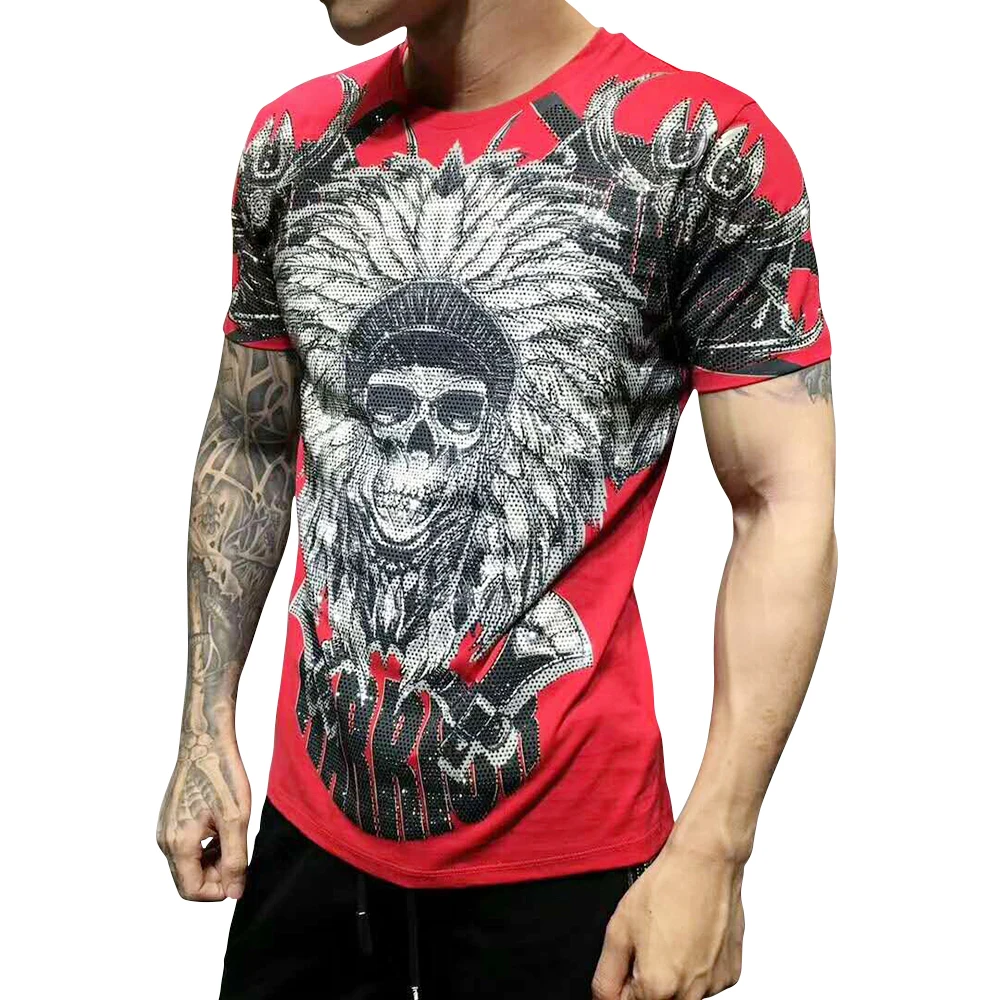 

DUYOU Men T-shirt King of Bling Crystal Skull T shirts Male Breathable Summer Tops For Men Camisetas Hombre Short Sleeve DY0720