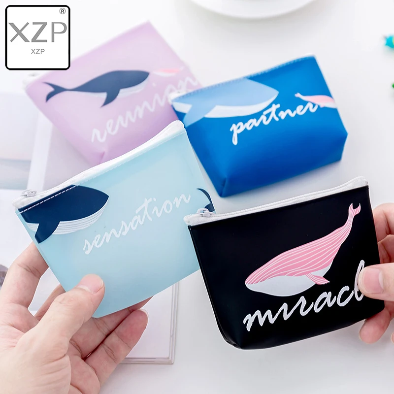 

XZP Cute Cartoon Whale Pattern Coin Purse Card Holder PVC Leather Key Bag Sweet Small Wallet Mini Zipper Pocket Pouch Coin Purse