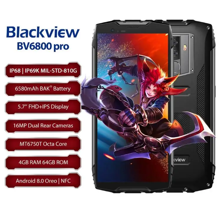 BLACKVIEW BV6800 Pro IP68 IP69K Водонепроницаемый 5 7 &quotFHD + mt6750t восемь ядер 16MP двойная камера 4