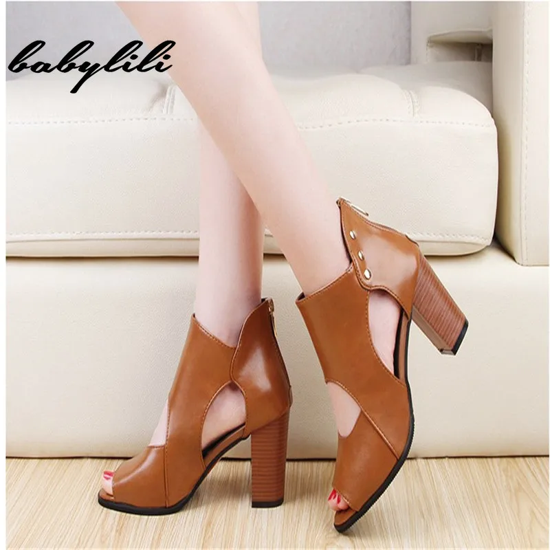 

Thick-soled Sandals Women's Fashion Fish Mouth High Heels Female Summer Roman Women's Shoes 35-40 Years Old