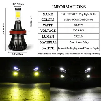 

2pcs Car LED H8 H9 H11 Fog Driving White Yellow Dual Color Flash B3 HB4 9005 9006 H27 880 881 Car lights car styling