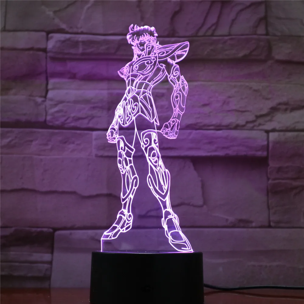 Amine фигурка Святого Сейя светодиодный 3D ночник Цвет Изменение детская Ночная лампа подарки для мальчиков Игрушки RGB 3D Luminaria