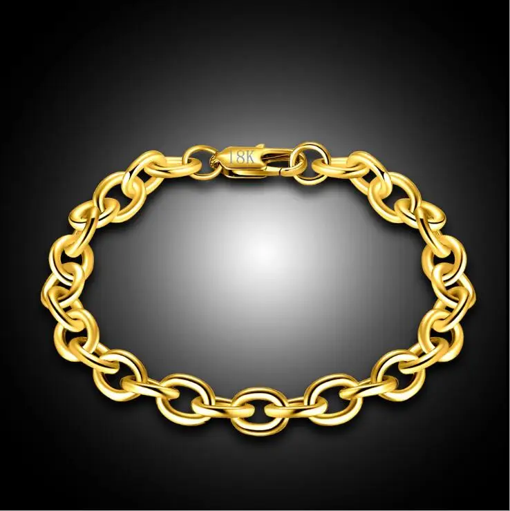 

1pcs 8mm Big Chunky Men Womens 585 Gold Color Link Rolo Curb Chains Bracelets Pulseiras de Ouro Jewelry 20cm Long
