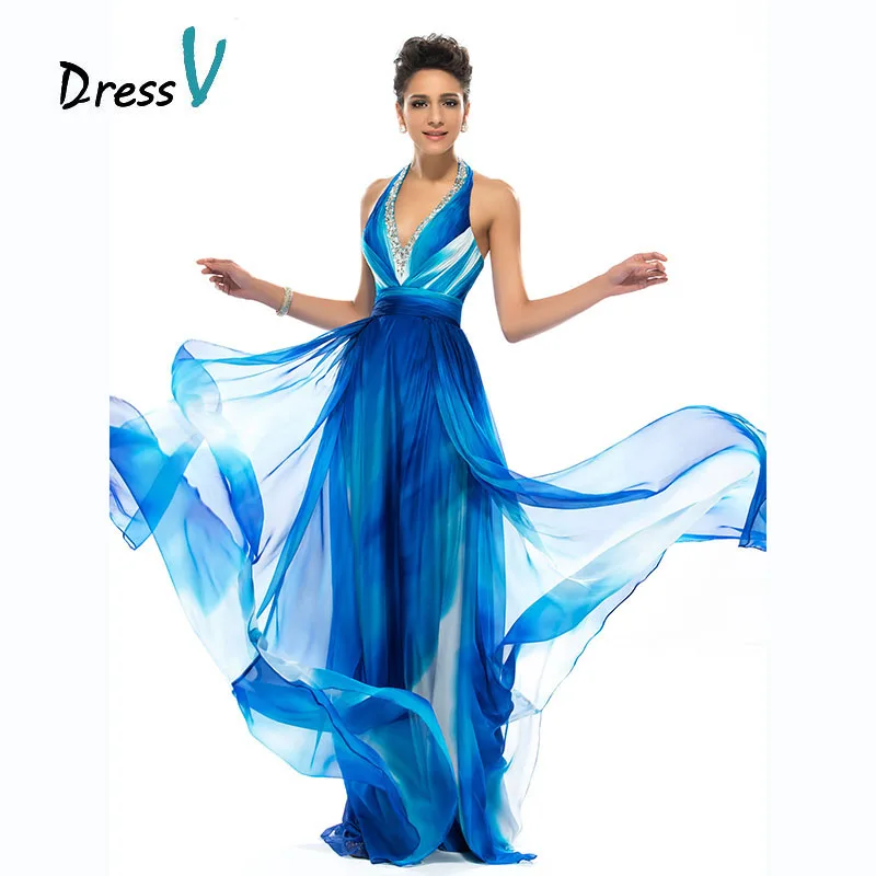 Dressv Long Charming Print Pattern  Evening Dresses  Halter 