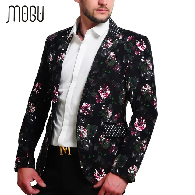 MOGU 2017 para hombre Blazer Floral 100% algodón estampado