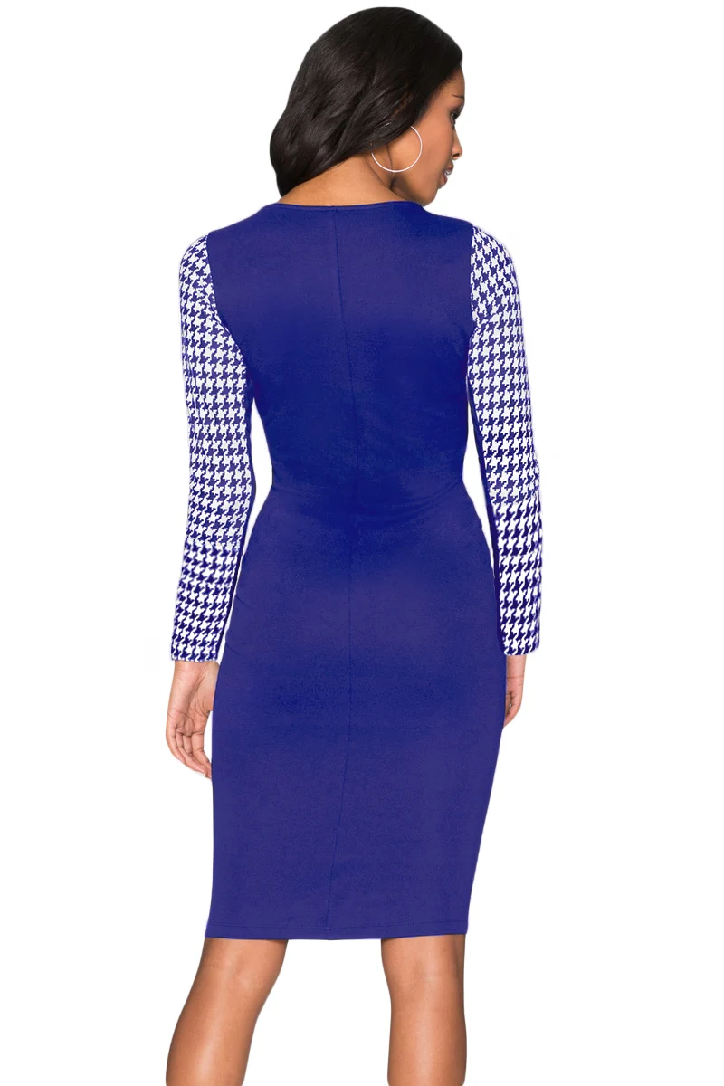 Cobalt-Blue-Houndstooth-Patchwork-Pencil-Midi-Dress-LC220538-5-2