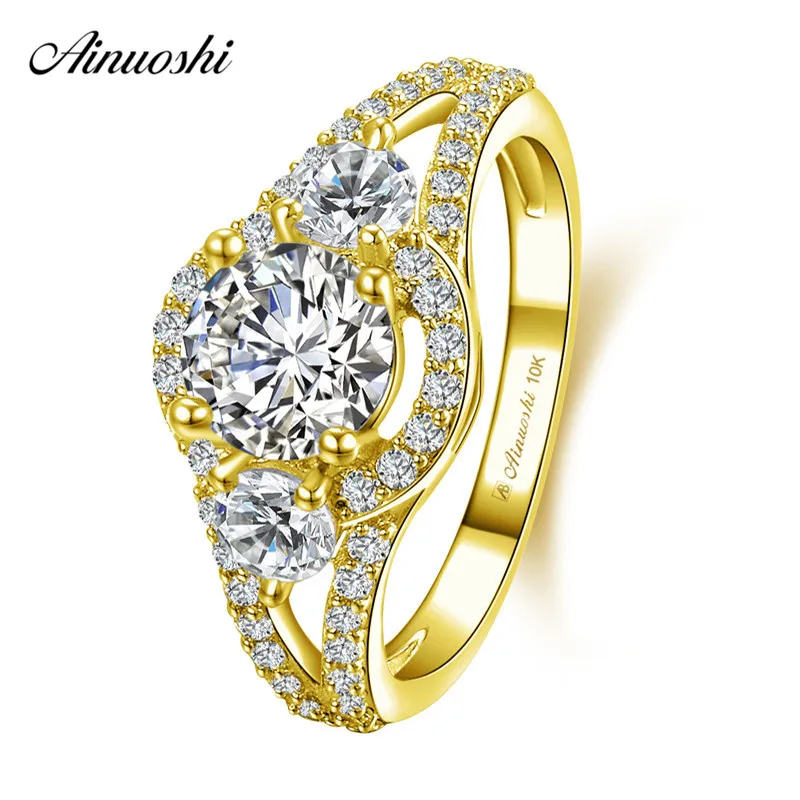 

AINUOSHI 10k Solid Yellow Gold Round Ring 1ct Round Cut Splendid SONA Diamond Ring Female Wedding Engagement Jewelry Bridal Band