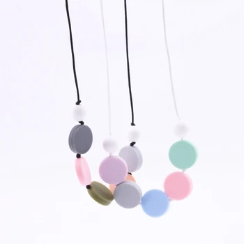 

Bite Bites Fashion Jewelry Stretchy Colorful Round Silicone Teether Long Chain Teether Necklace For Mom Collier Baby Teether