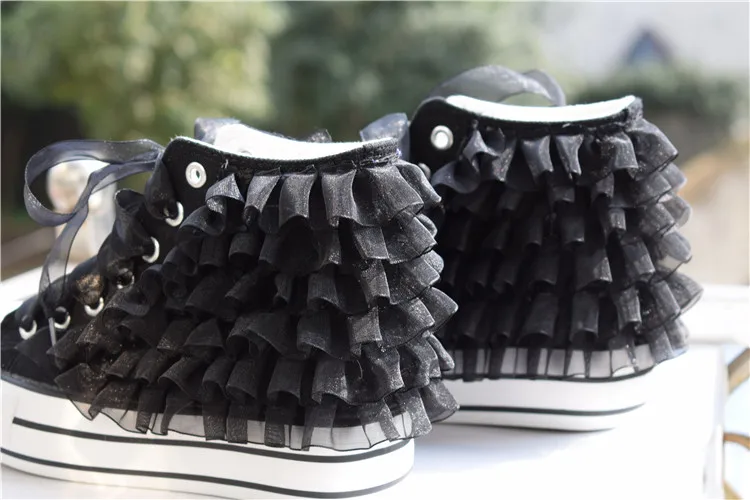 Lace Canvas Shoes Womens High Top Shoes Handmade Solid Color Tenis Feminino Casual Shoes Height Increased Denim Canvas Shoes 