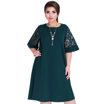 

2018 Splice Loose Lace Summer Dresses Plus Size Women Knee-Length Office Dress