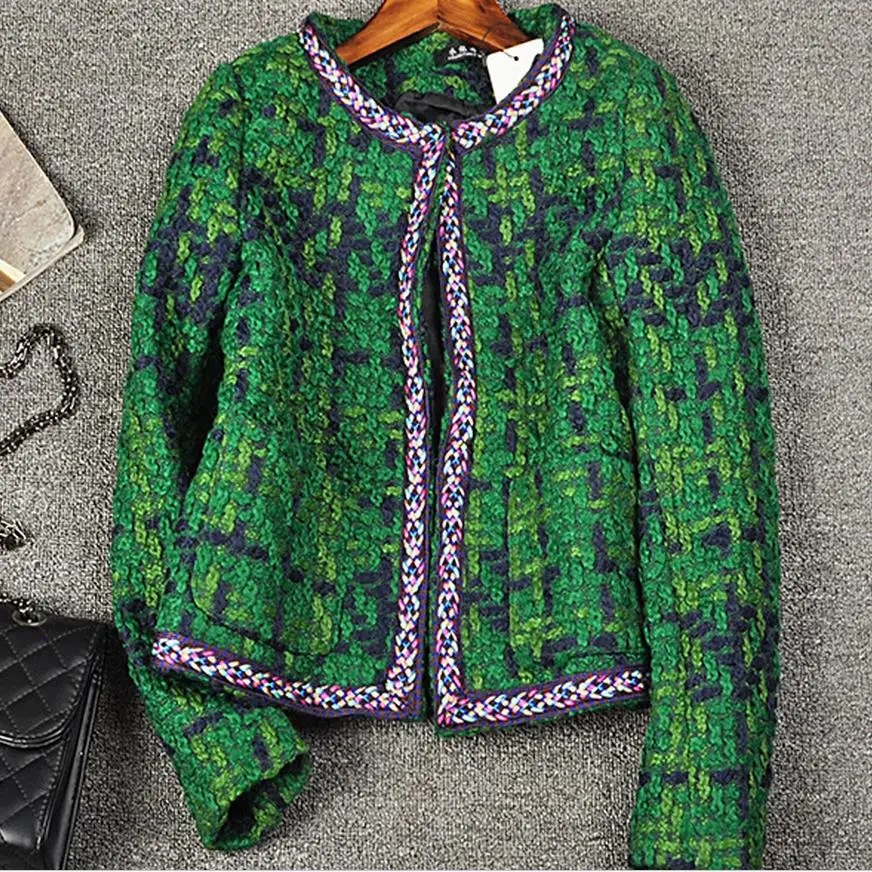 Tweed jacket coat women's woolen coat long sleeve slim elegant short jackettweed jacketshort