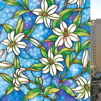 

200CM X 30-90cm Blue Orchid Flower European High Security Block Harm UV Reduce Heat Gel Static Window Film Heat Insulation Film