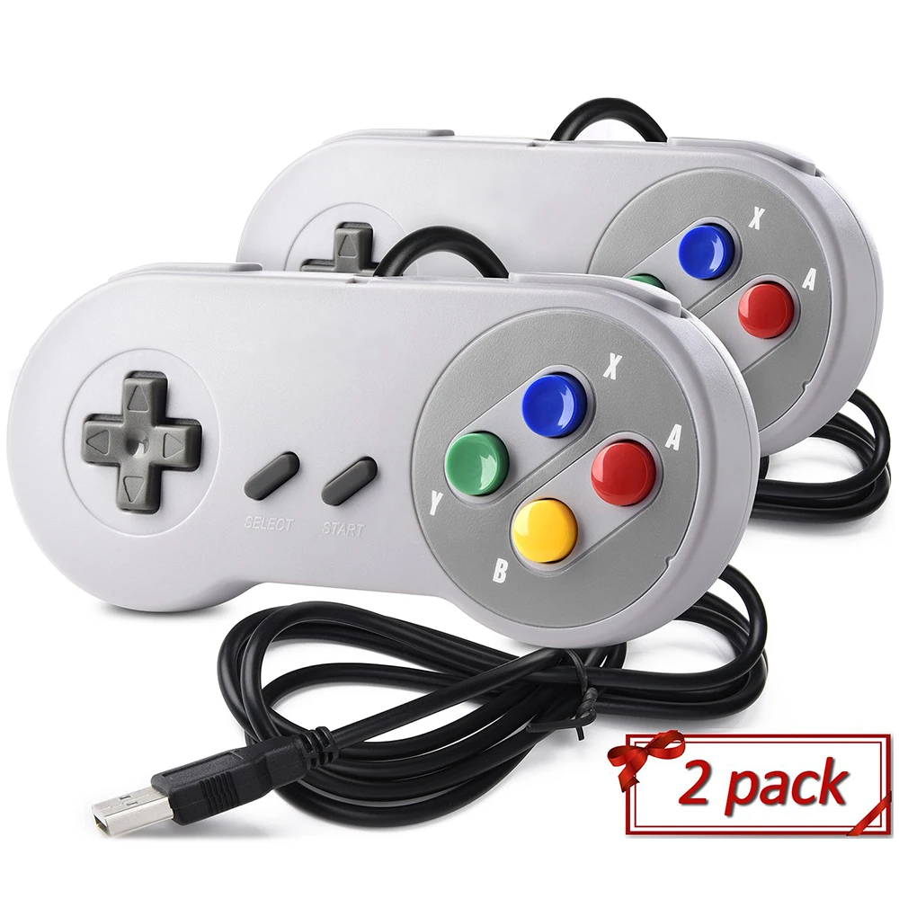 

2 Pack SNES Super Controller, Retro USB Super Classic Controller for PC Mac Linux Raspberry Pi 3 Steam Sega Genesis Higan