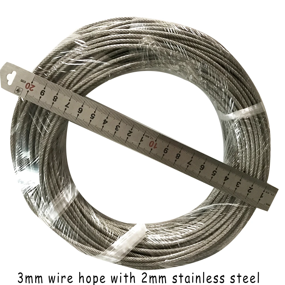 

20M PVC Plastic Coated Stainless Steel Wire Rope Diameter 3mm Wire Clothes line 3.0MM Wire Rope With 2.0MM Stainless Steel